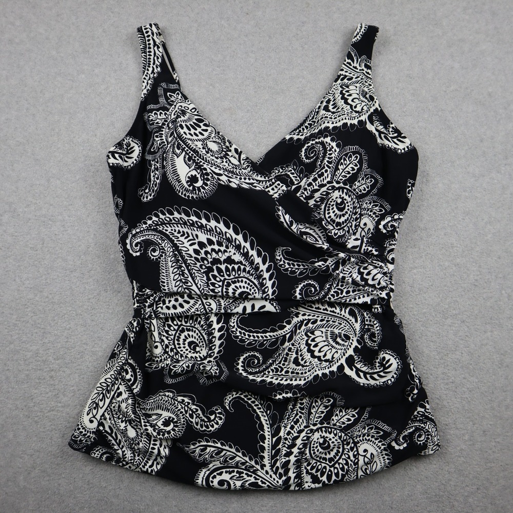 Lands' End Tankini Swim Top Womens 18D Black Paisley Wrap Surplice Tankini